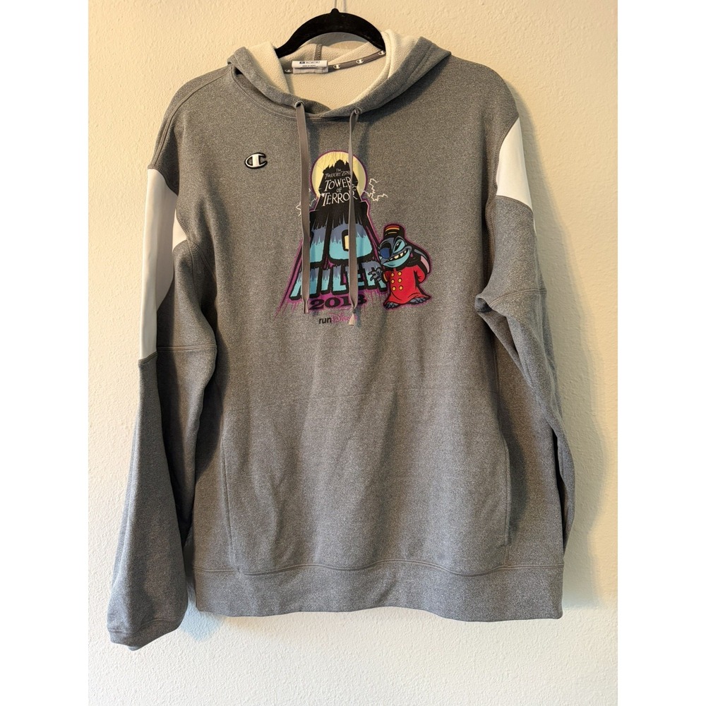 Disney Tower Of Terror 10 Miler 2013 Gray Champion Hooded Sweatshirt Size XL